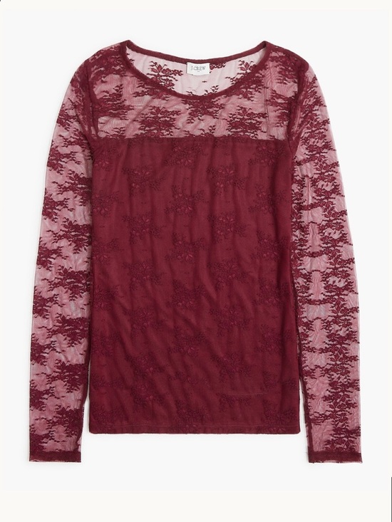 J. Crew Tops - J. Crew Long-Sleeve Lace Lined Top in Vintage Burgundy
